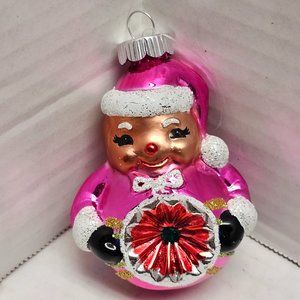 New Pink Old Fashion Shiny Brite Christopher Radko Christmas Ornament Santa Snow